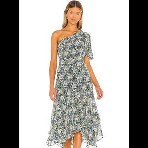 Astr The Label Santorini Floral One Shoulder Midi Dress